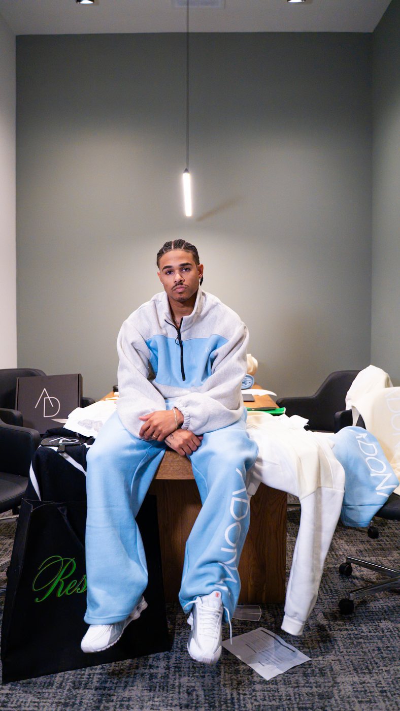 Carolina Blue Oversized Logo Sweats — on model