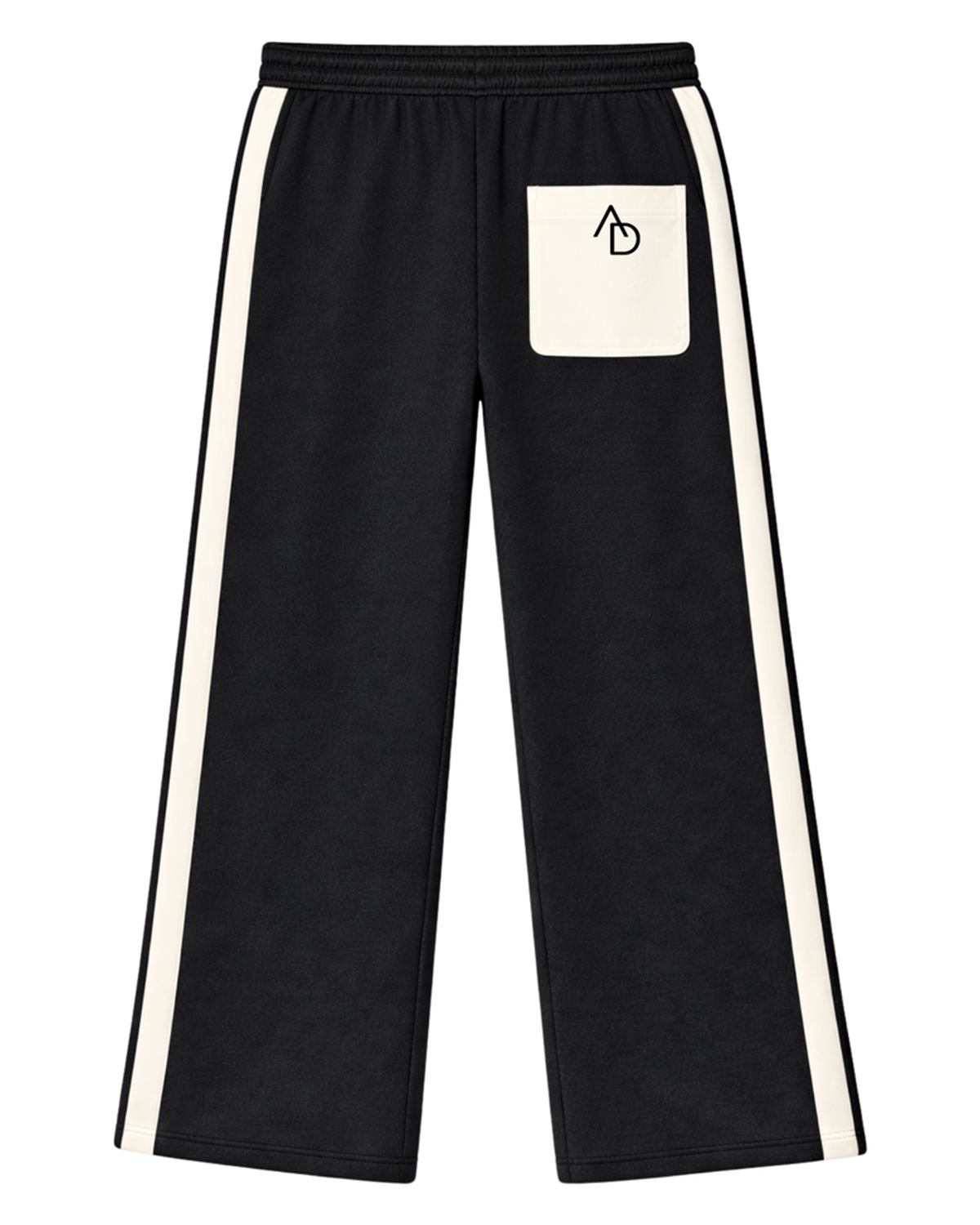 Terry Cloth Stripe Wide Leg Sweatpants — Black